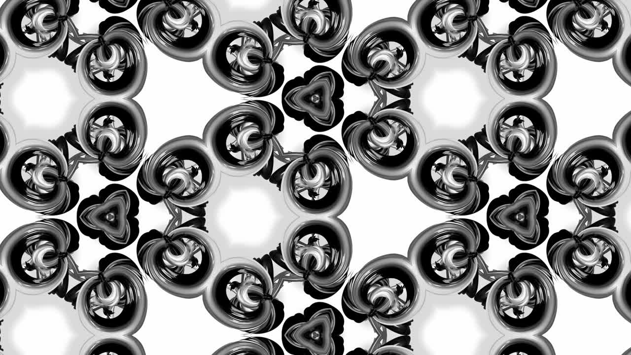 4k бесшовная цикличная анимация черно-белого узора с лентами скручены и образуют сложные структуры, такие как симметричный узорный узор или калейдоскопический