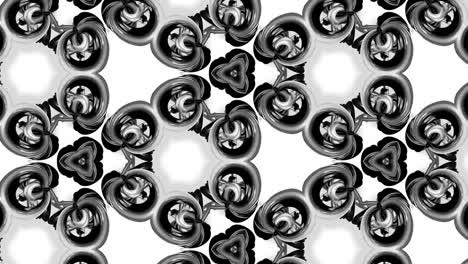 animación en bucle sin costuras de 4k de patrón en blanco y negro con cintas son retorcidas y forman estructuras complejas como patrón de adorno simétrico o caleidoscópico