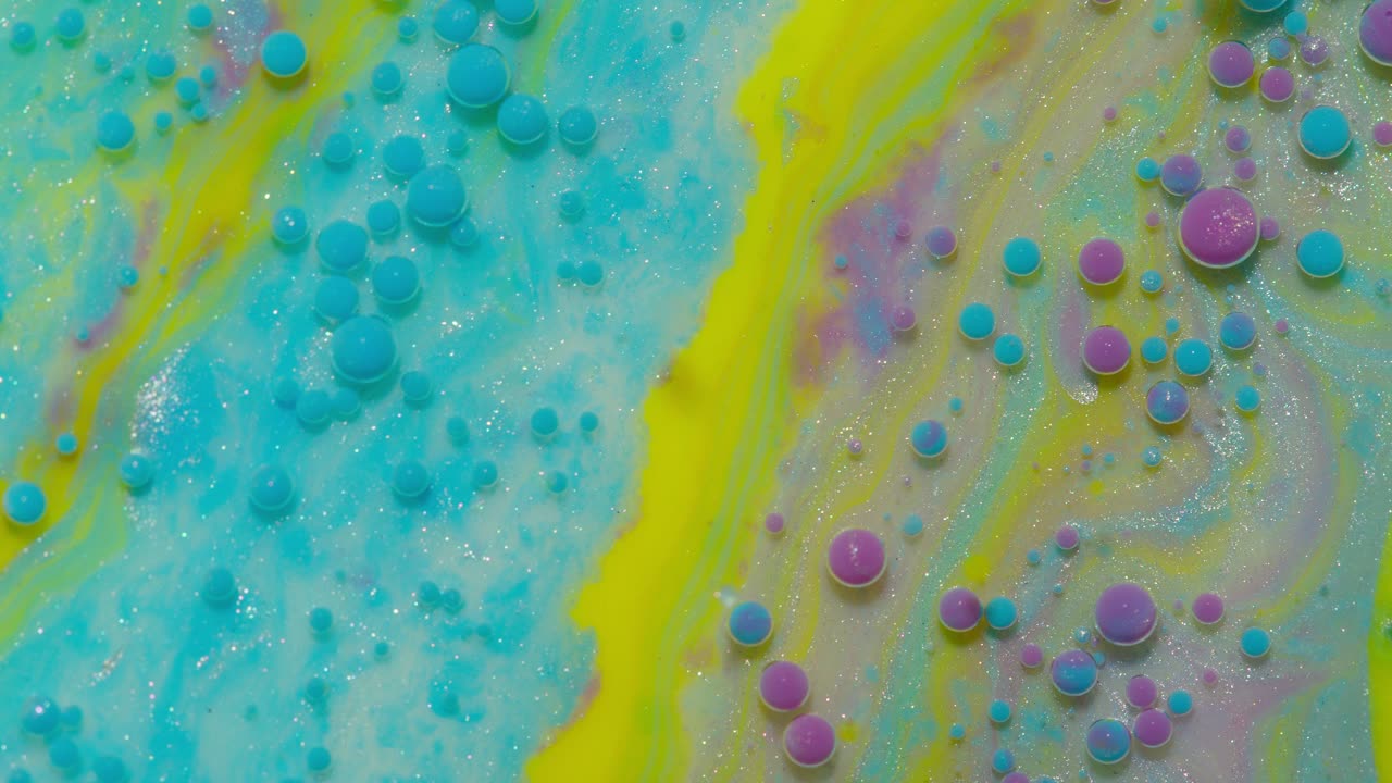 다채로운 수색 페인트 오일 거품 움직임의 거시 구조, 밝은 색의 아크릴 페인팅