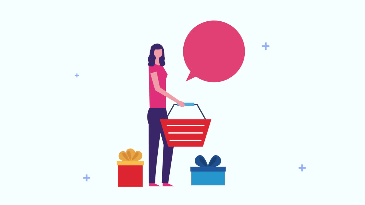 businesswoman with shopping basket and gifts