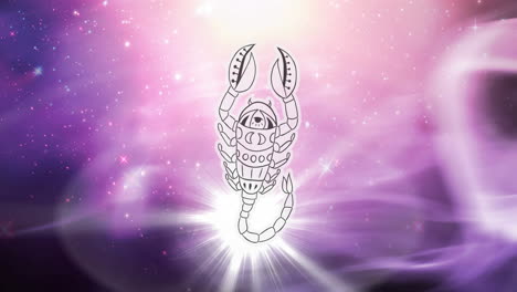 animación del símbolo del signo de la estrella de escorpio sobre las estrellas brillantes
