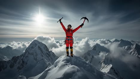 Triumphant Climber on a Snowy Mountain Summit