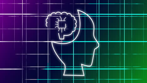 animación de la cabeza digital con cerebro y texto ai sobre codificación binaria