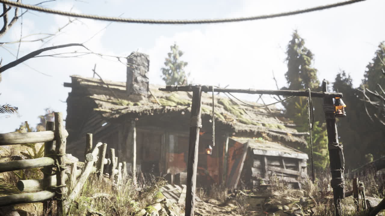 소나무 숲 속 의 옛 레트로 마을