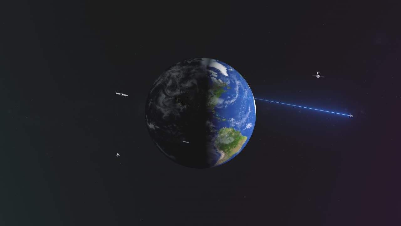 los satélites de noticias orbitan el globo y envían señales de luz digital