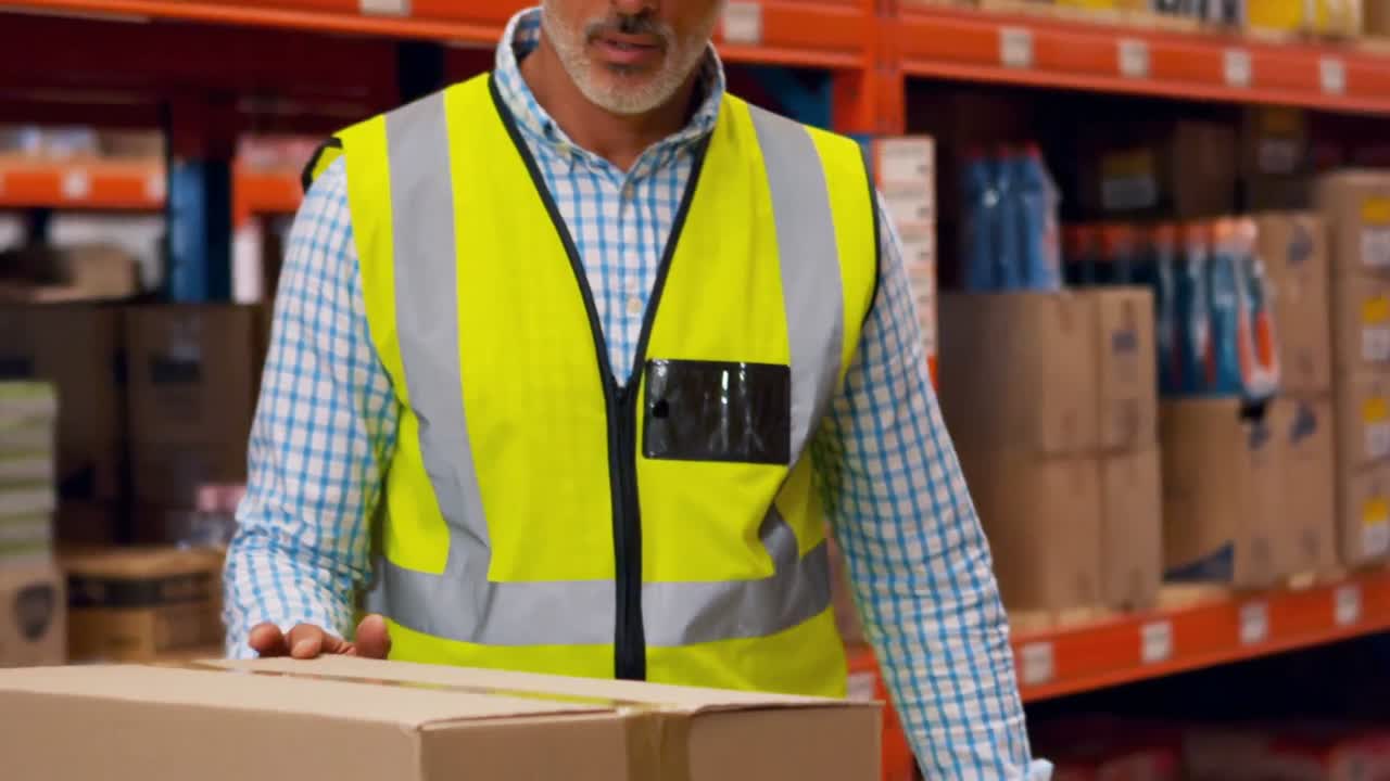 gerente mirando una caja de cartón