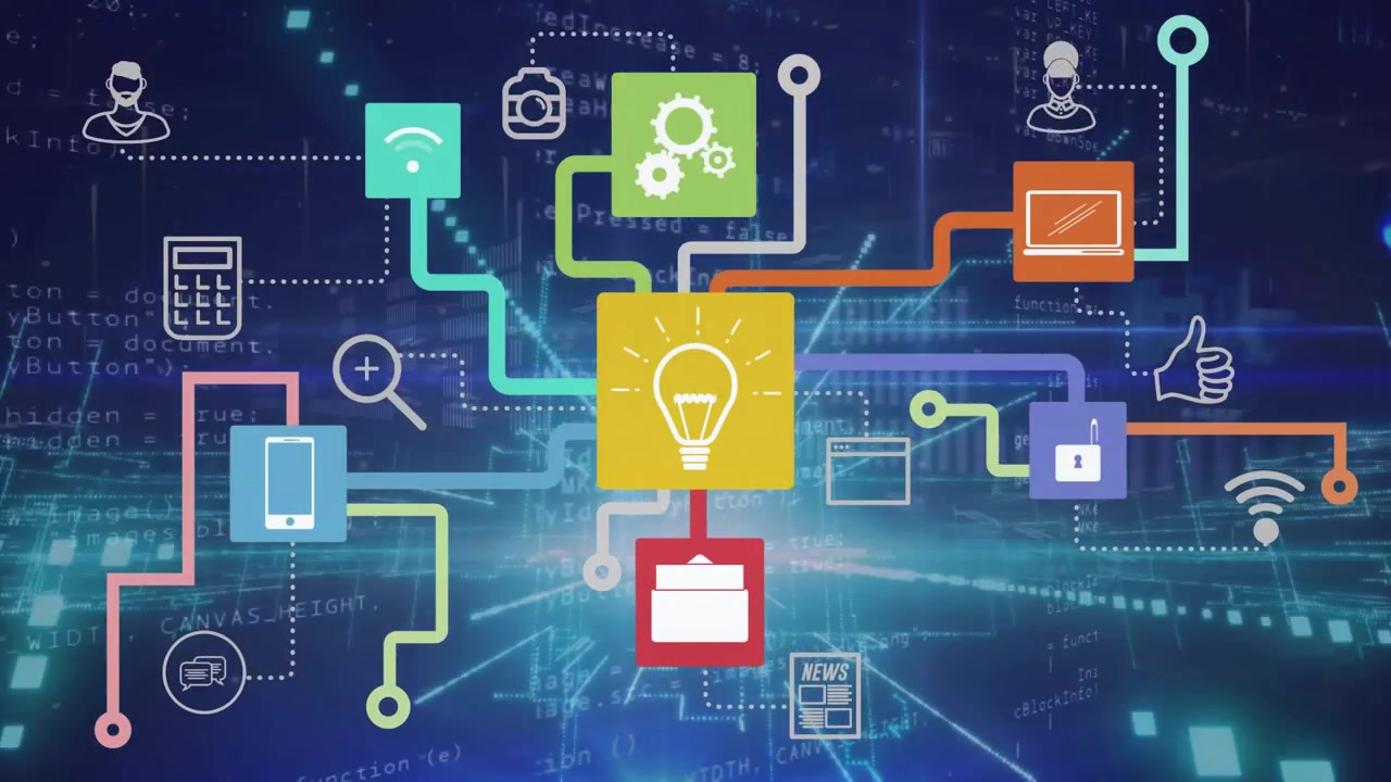 Animation of data processing over media icons