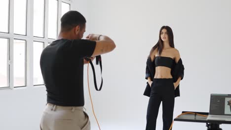 fashion photoshoot with a model in a studio