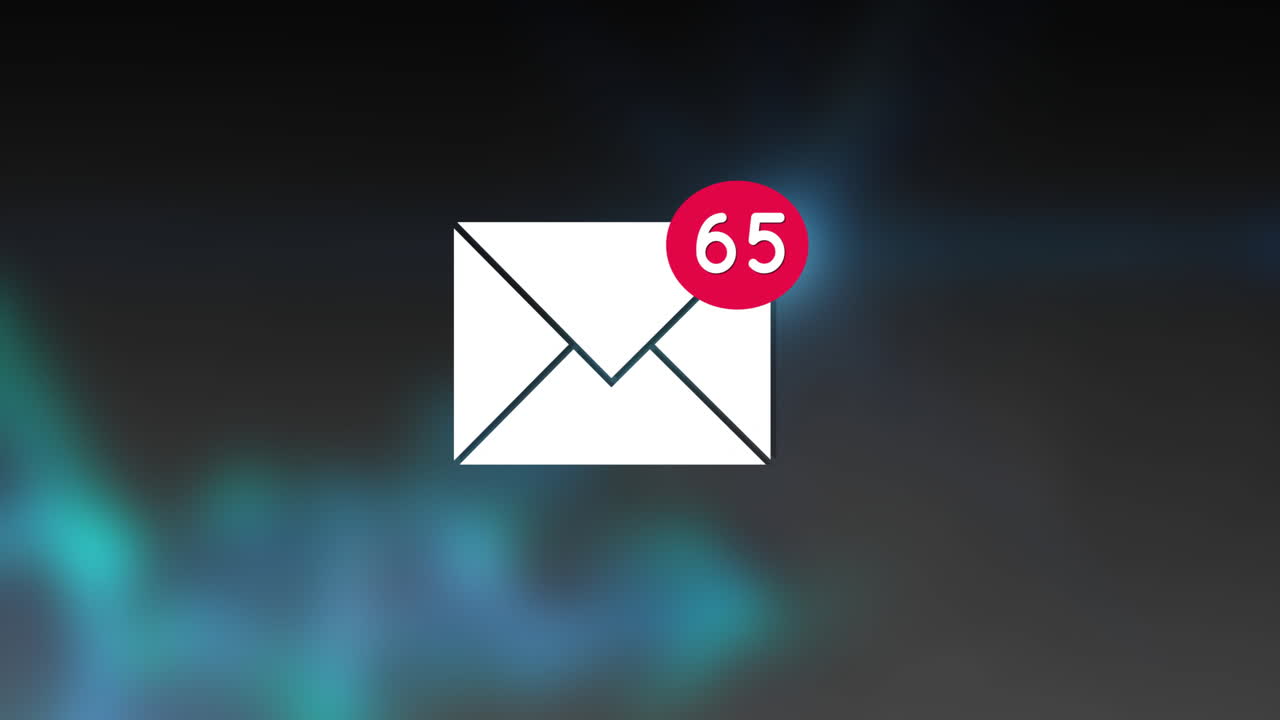 animación del icono de correo electrónico y los números que cambian sobre fondo azul