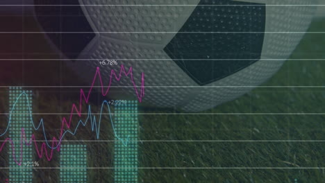 animación de gráficos y datos sobre la pelota de fútbol en el estadio