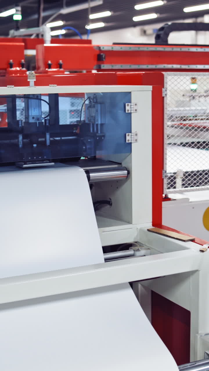 Equipamento de fábrica automatizado em funcionamento. Equipamento industrial automatizado fabricando componentes de alta energia solar. Vídeo vertical