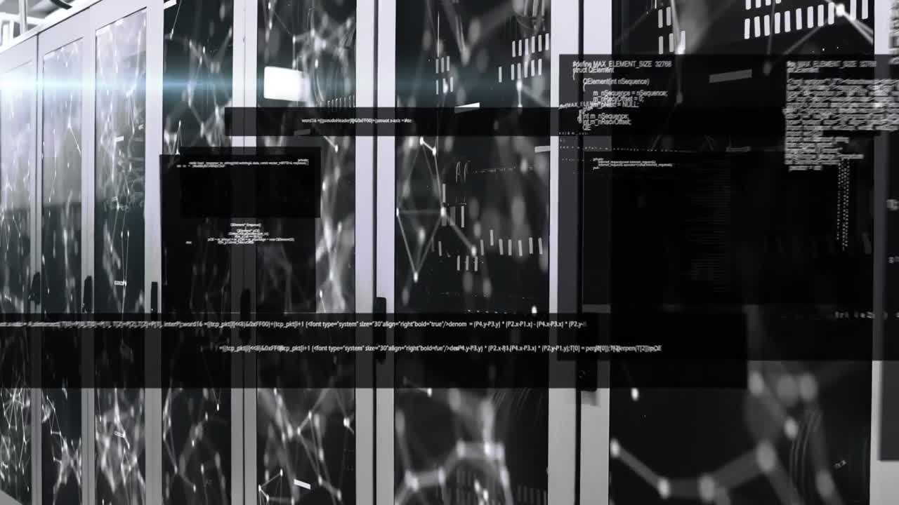 Animation of data processing and connections over servers