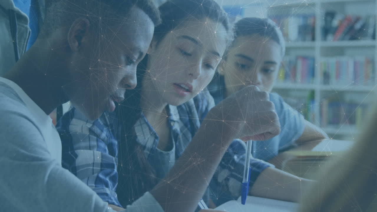 animación de la red de conexiones entre niños y niñas diversos que estudian en la clase en la escuela