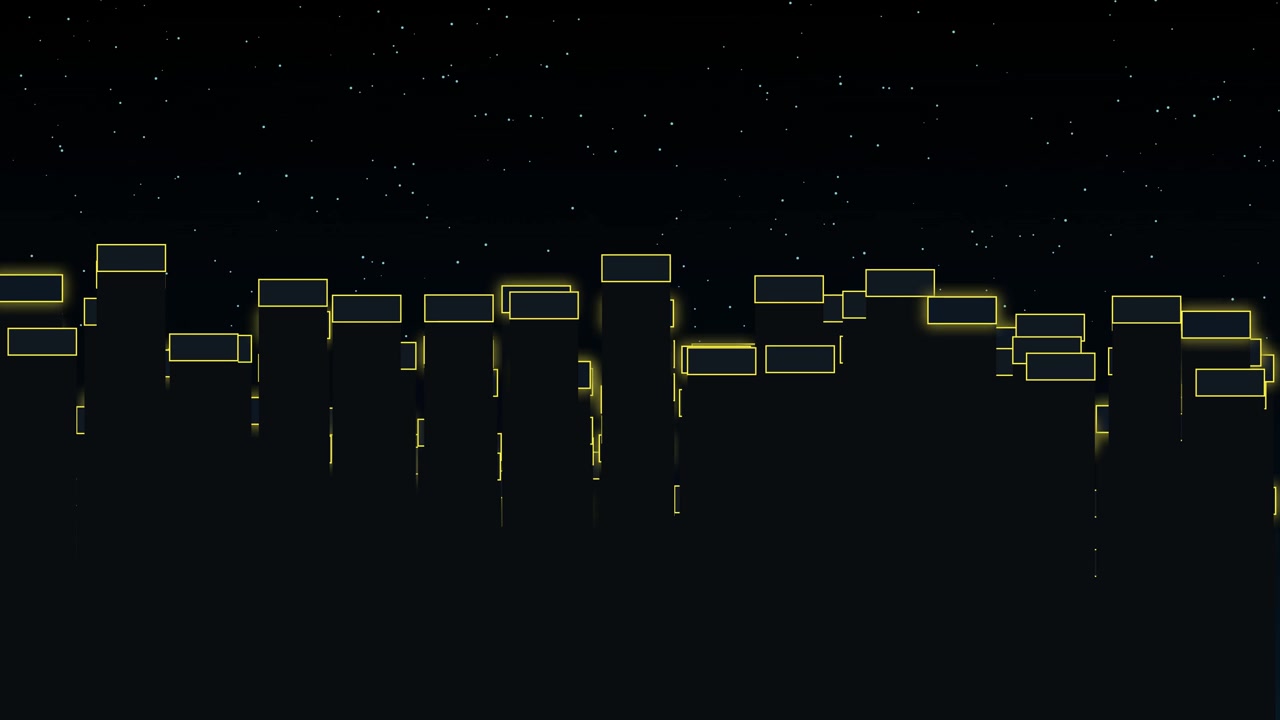 Abstract Neon City Skyline Silhouette with Pulsing Lights