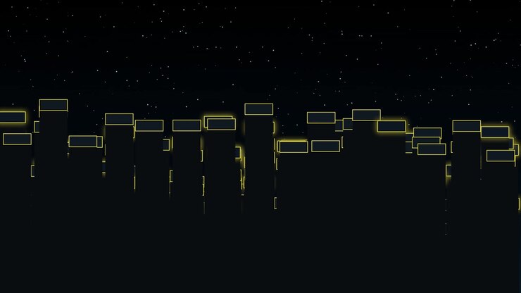 Abstract Neon City Skyline Silhouette with Pulsing Lights