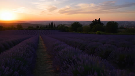 vibrant lavender field at sunset