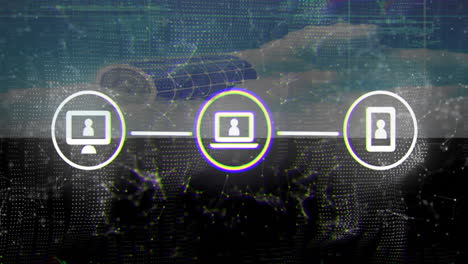digital network animation with connected devices over abstract technological background