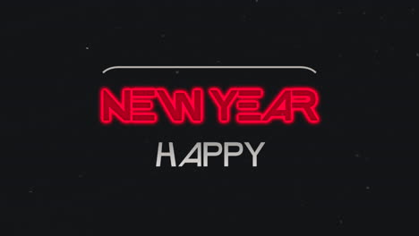 feliz año nuevo texto con texto de neón en la galaxia oscura