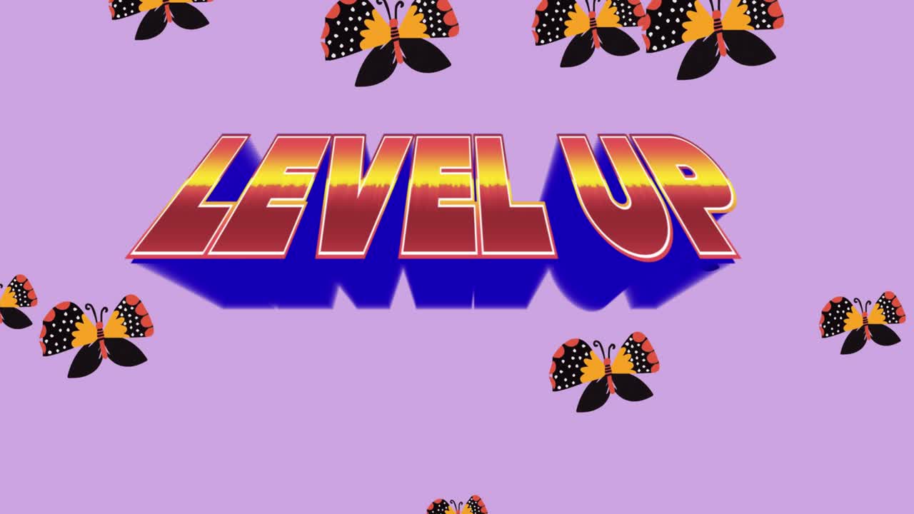 animación de nivel en el espacio abstracto digital con mariposas