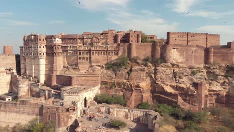 aerial approaching mehrangarh fort and museum in jodhpur, india