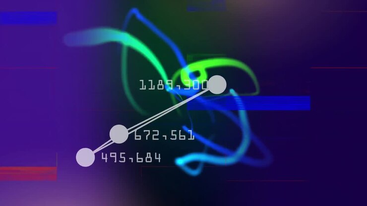 Sfera connessa che forma un triangolo con un numero su un angolo, mentre strisce laser colorate e sfrigolanti si muovono.
