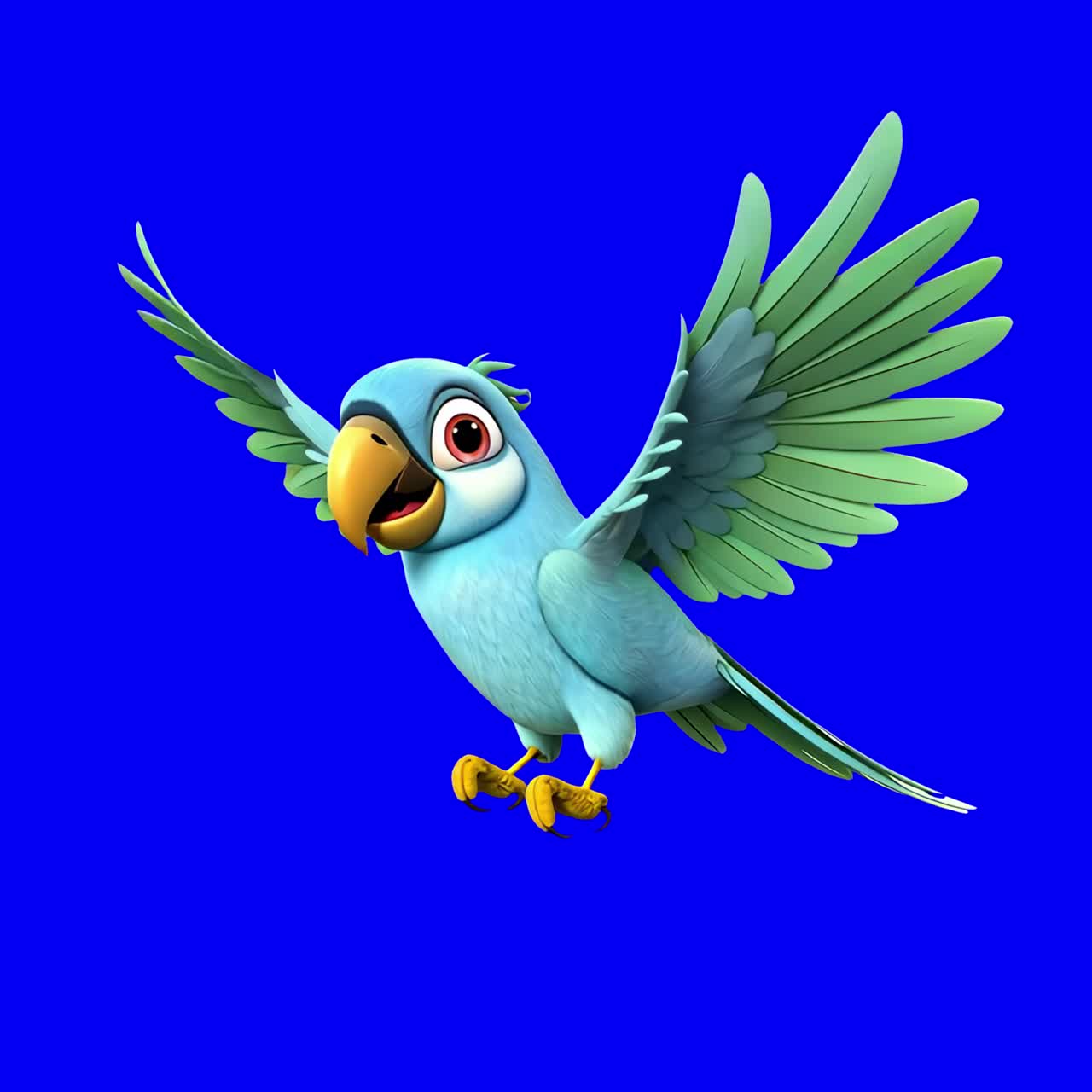 Colorful animated parrot flying animation, transparent 4K video, green screen