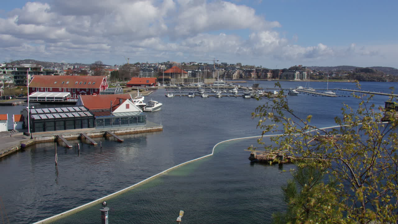 Extra wide shot looking over Kristiansand harbour