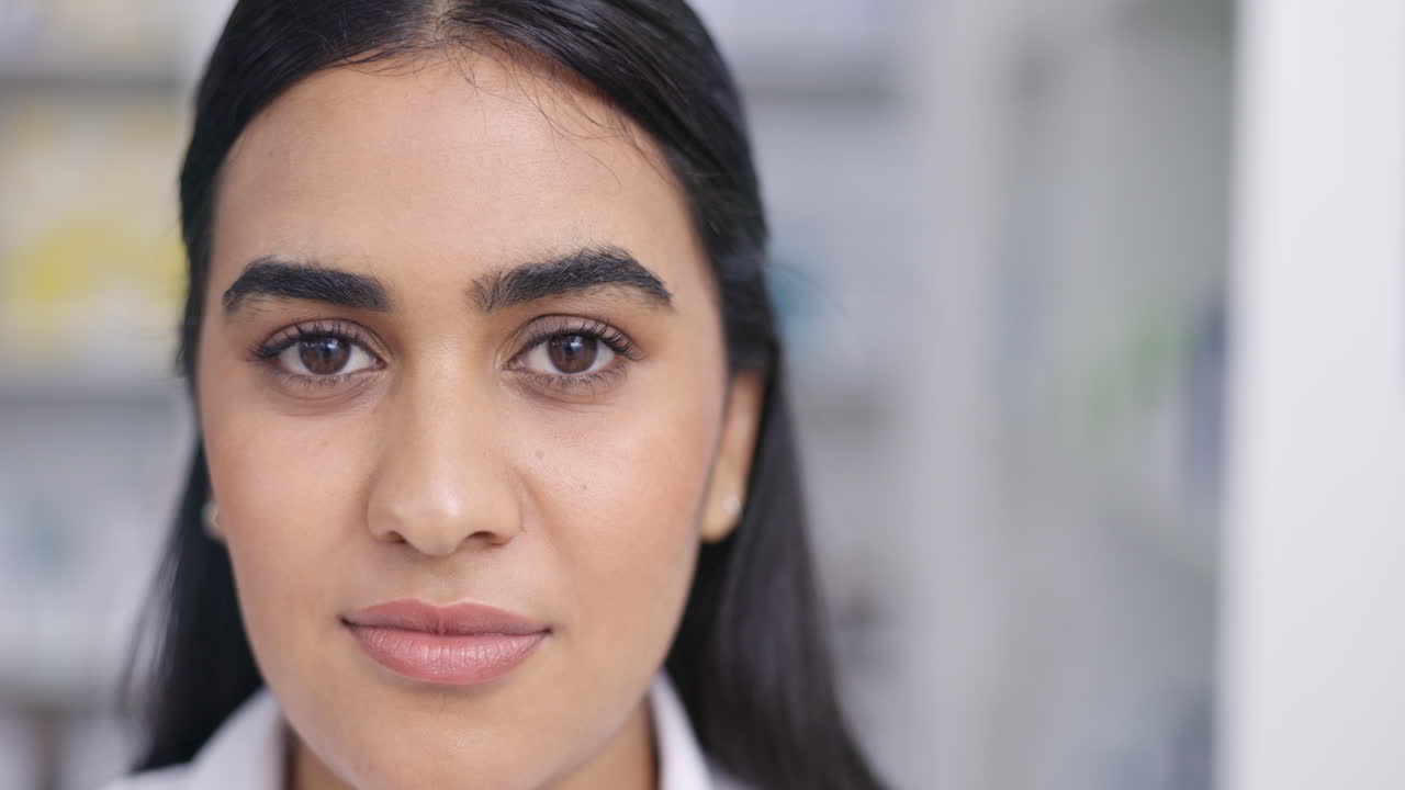 chica que trabaja en la farmacia sonrisa