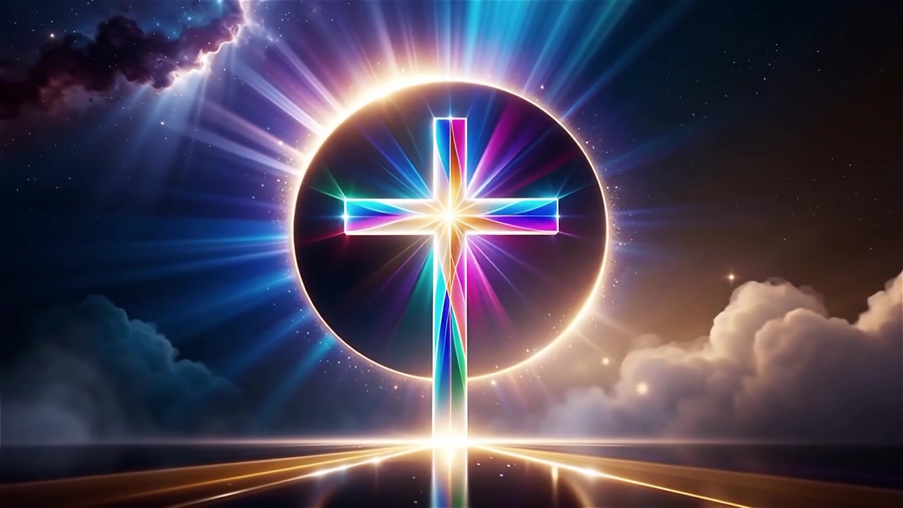 Cruz Cristiana con Luz Celestial, Fondo para Adoración.