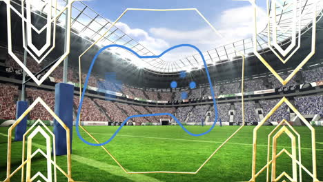 animation of game controller icon with geometric frame overlay in stadium scene