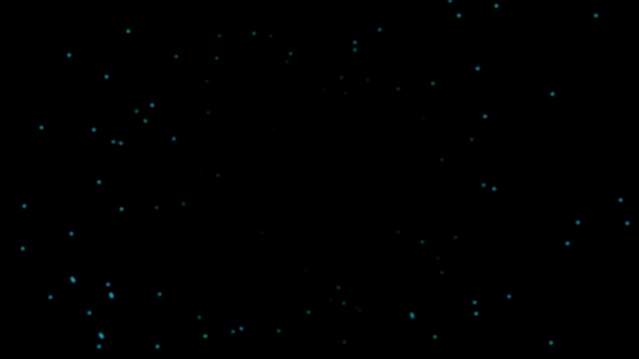 Abstrakte Animation von schwebenden, leuchtenden blauen Partikeln auf schwarzem Hintergrund
