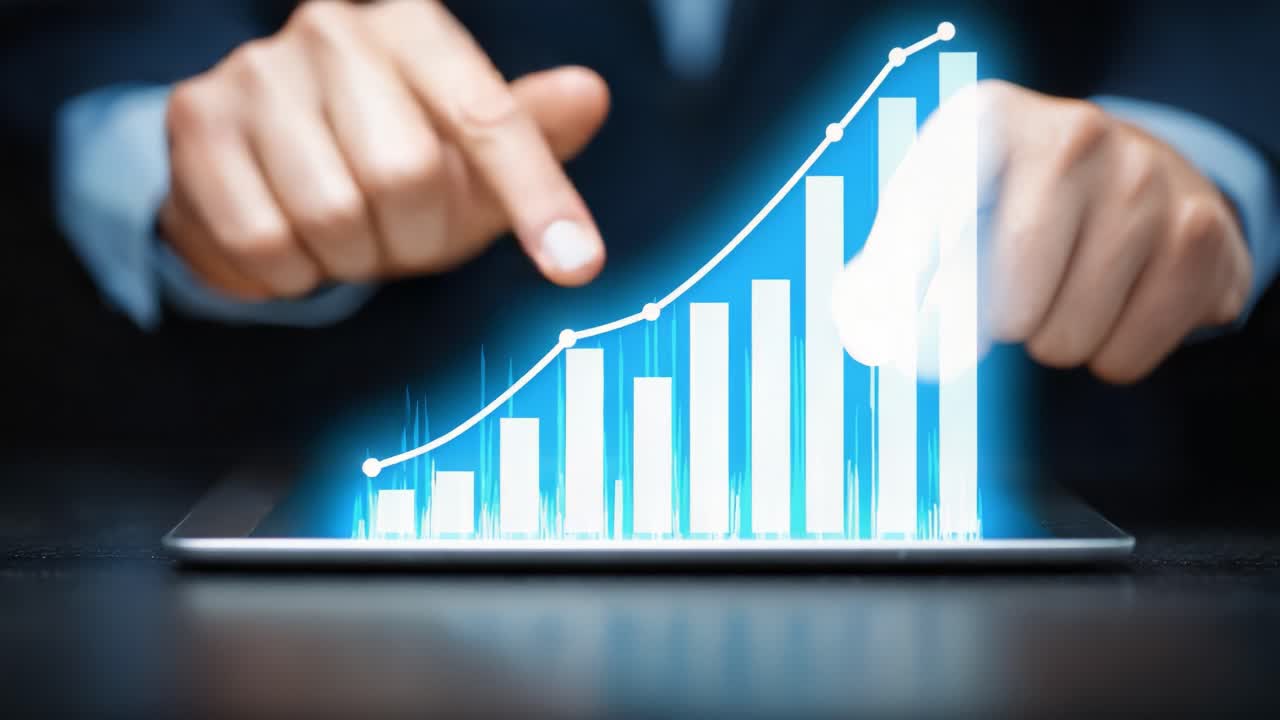 Visualizing Data Growth: A Business Professional Analyzing Trends and Metrics on a Tablet, Showcasing Progress and Insights Through Innovative Graphs and Charts