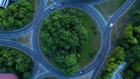 aerial drone shot of a uk round about in high wycombe, england