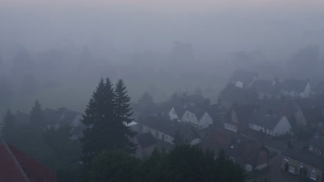 misty village aerial view