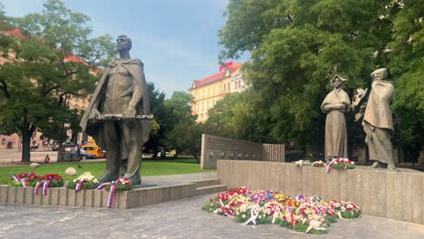 statue in the park in bratislava, slovakia during the day filmed in 4k