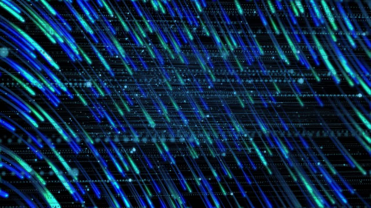 First pulse sparking diagonal cyan-blue streaks sliding stacking lighting grid forming dense mesh