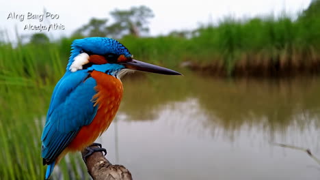 a common kingfisher perched by the water