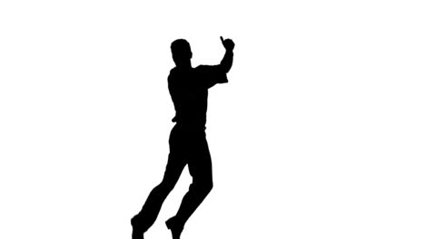 Silhouette-of-man-jumping-and-giving-thumb-up-on-white-background