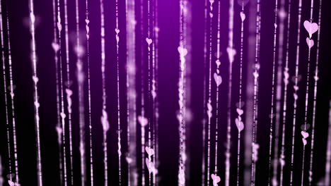 lines of swirling hearts and shiny particles. abstract animated purple background with moving elements.
