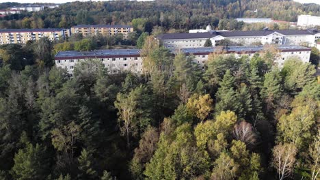 Aerial-of-apartment-buildings-by-forest-in-suburb-of-Gothenburg