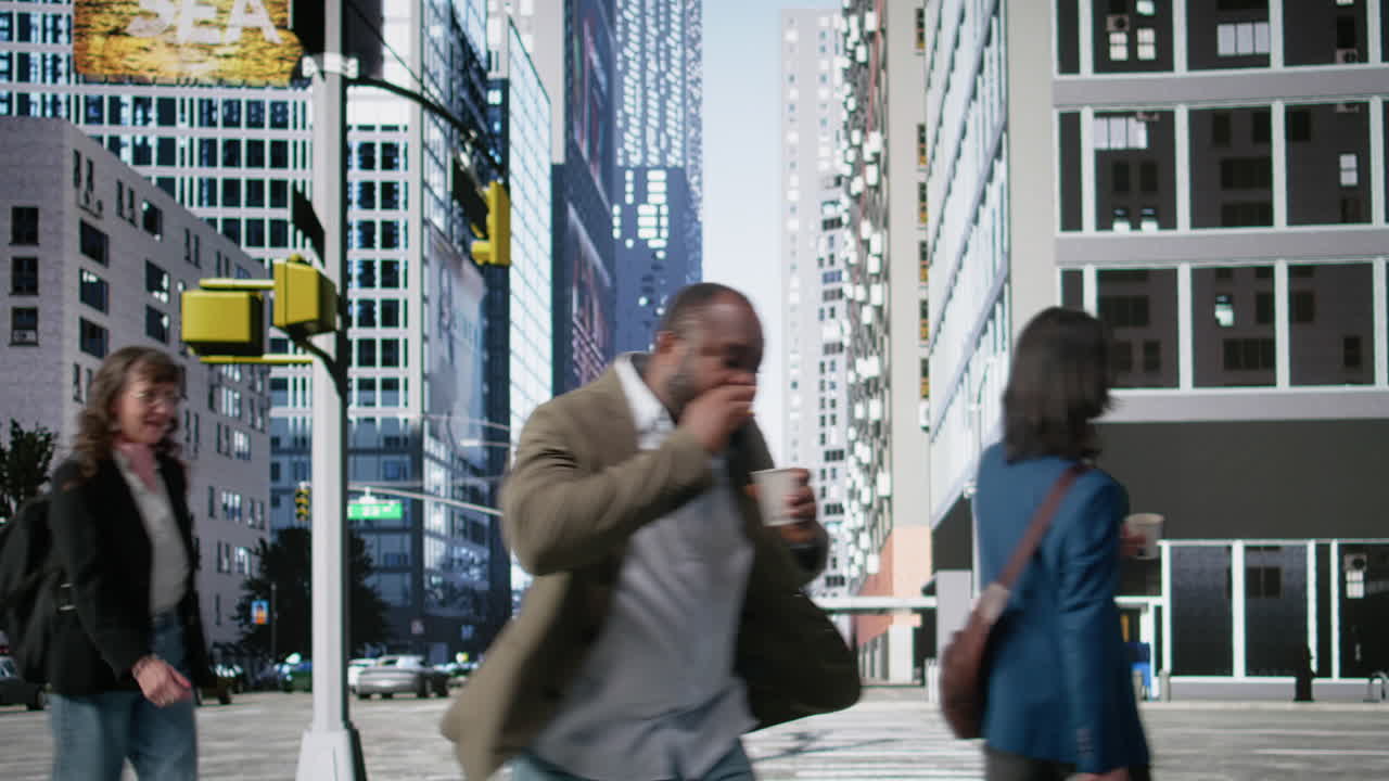 Multiethnic crowd of women and men navigating busy crosswalk