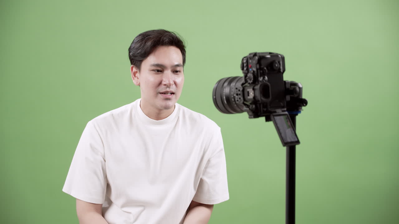 A young creator shares insights about content creation in a green studio focusing on engagement strategies for effective video production.