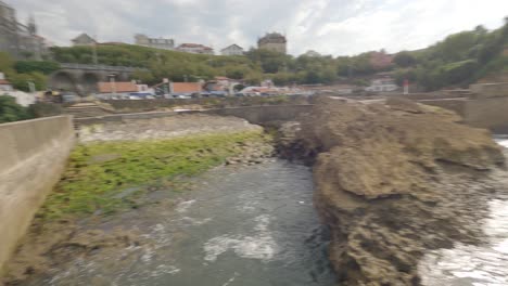 crazy drone flying front of port des pecheurs or fisherman port, biarritz in france