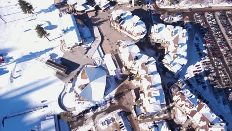 Top-Down-Aerial-View,-Lake-Tahoe-Ski-Resort,-Olympic-Valley-and-Village,-California-USA