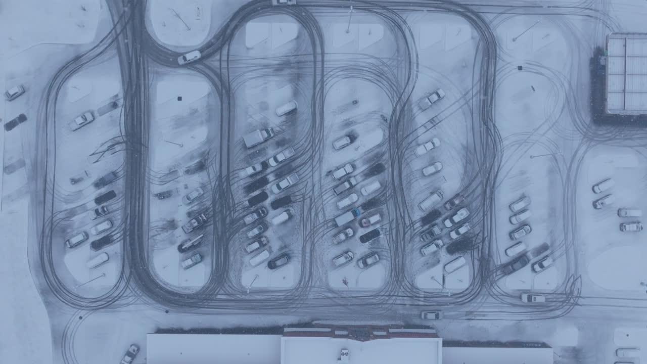 Top down aerial footage of a grocery store parking lot in Chattanooga, TN.