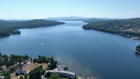 Drone view of beautiful Lake Winnipesaukee during summer in New England