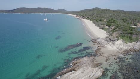 Scenic-Coast-At-Great-Keppel-Island-In-Queensland,-Australia---aerial-drone-shot