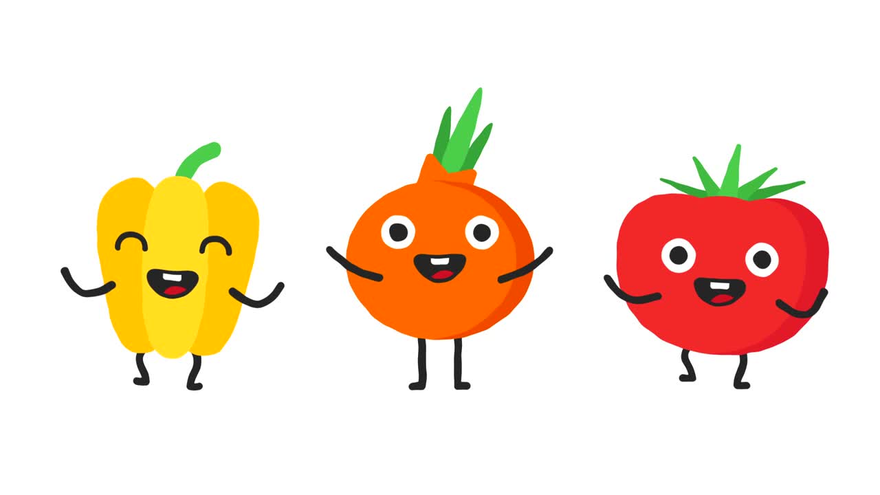 춤추는 채소, 고추, 양파, 토마토, 루프 애니메이션, 알파 채널