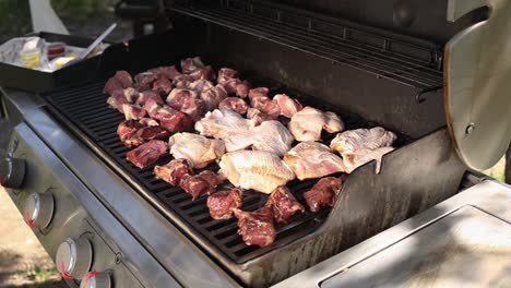 grilling meat on a gas grill