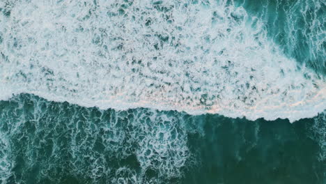 foamy waves rolling beach aerial view. aerial view ocean water washing seashore.